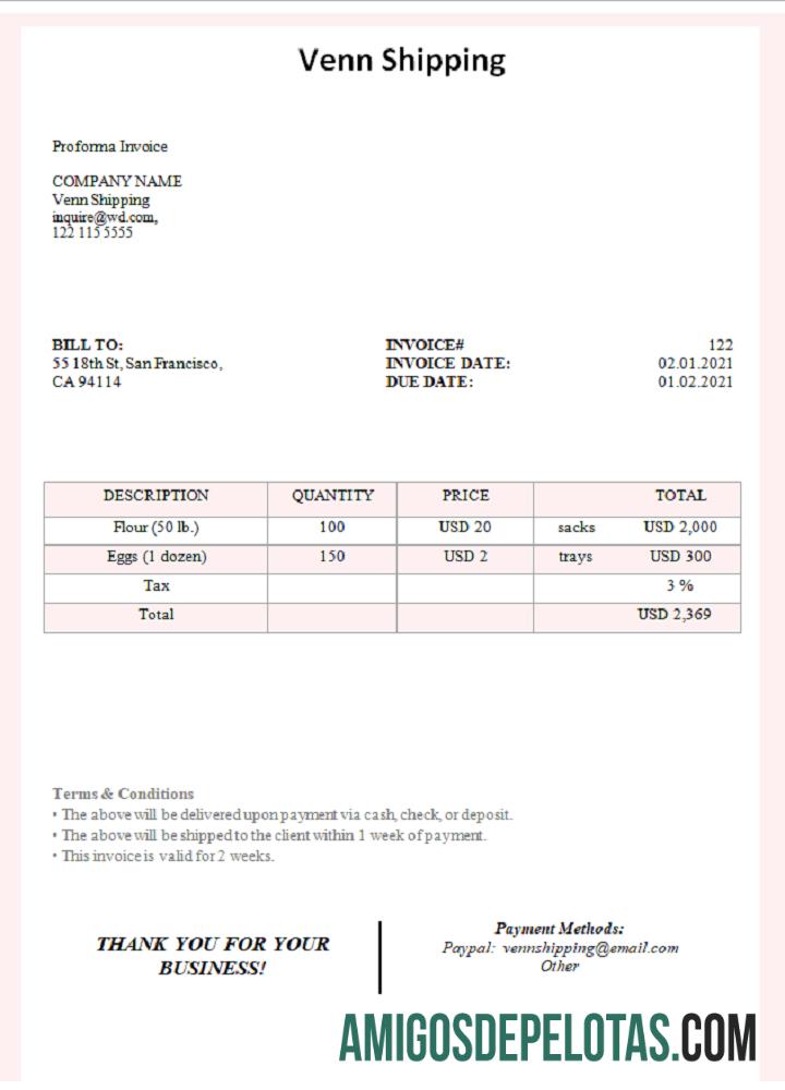 Fatura de remessa Venn dos EUA baixar para verificação